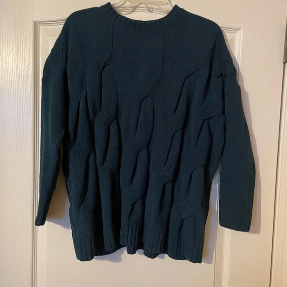 J. Jill Size S Chenille Teal Peacock Chunky Cable Knit Sweater Pullover Knit Top - Picture 2 of 7